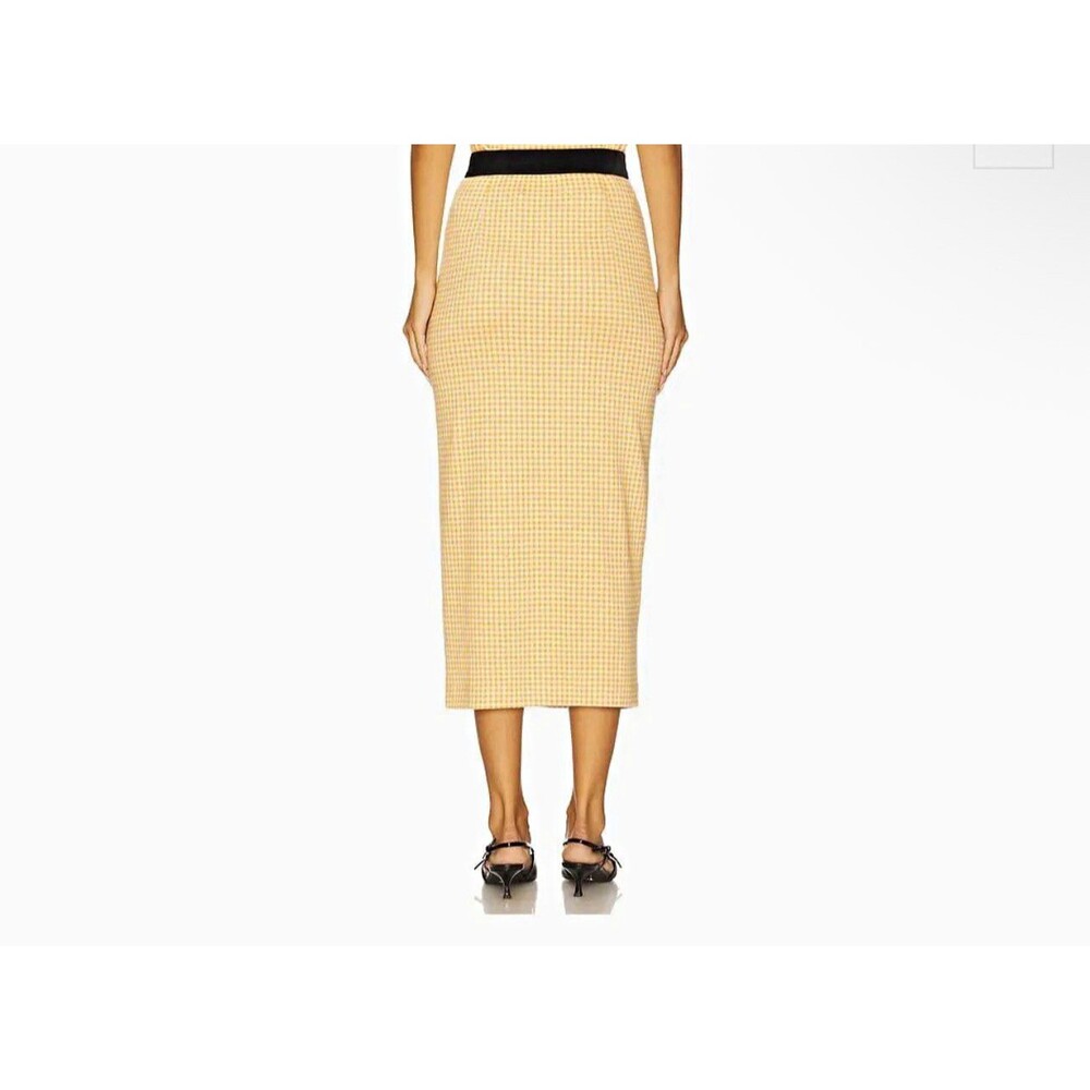 Maude Club Vivian Gingham Midi Pencil Skirt Brown White Size S NWT
